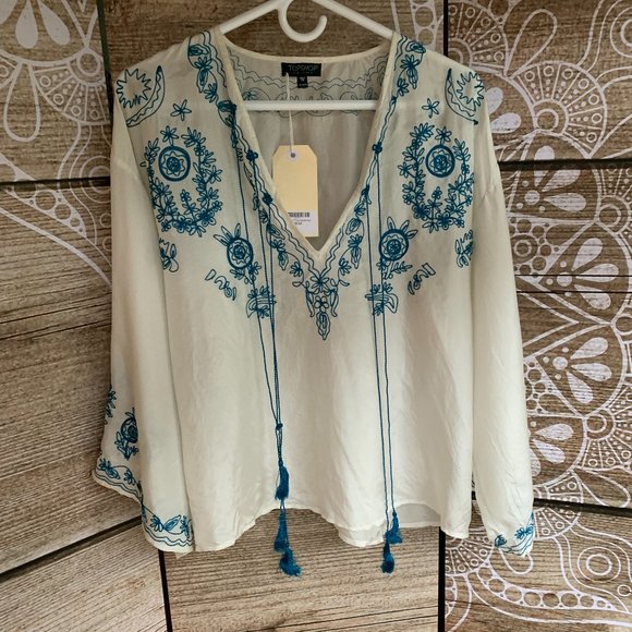 Zara Tops - zara boho embroidered silk blouse